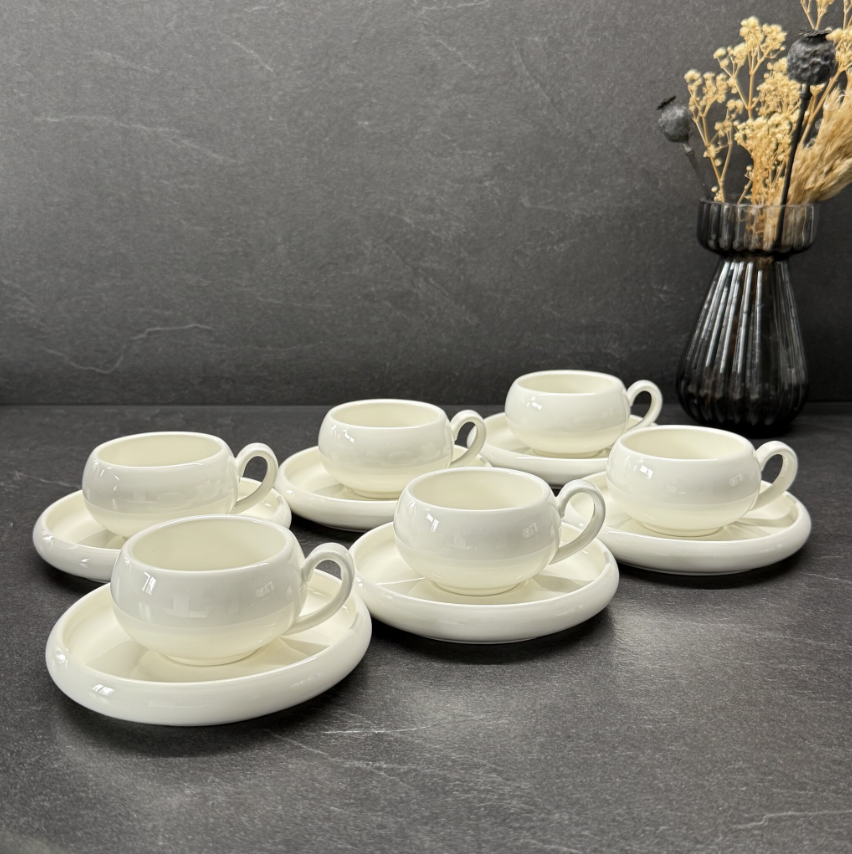 ALMINA BELICIA – Service À Café Espresso / Turc Pour 6 Personnes, 12 Pièces : 6 Tasses (85 Ml) Et 6 Soucoupes