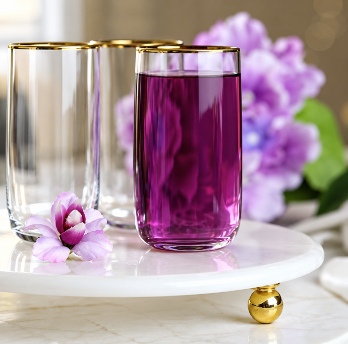 PASABAHÇE ICONIC – Set De 6 Verres Long Drink En Verre Avec Finition Dorée