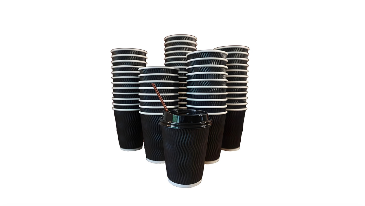 Pack of 25 Premium 350ml Ripple Wall Coffee Cups