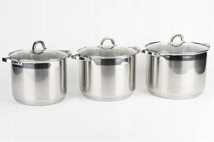 Ensemble de Casseroles en Acier Inoxydable – 6 Pièces (13L / 16L / 19L)