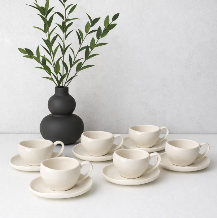 Set de tasses à moka Wave Biscuit – Almina (12 pièces)