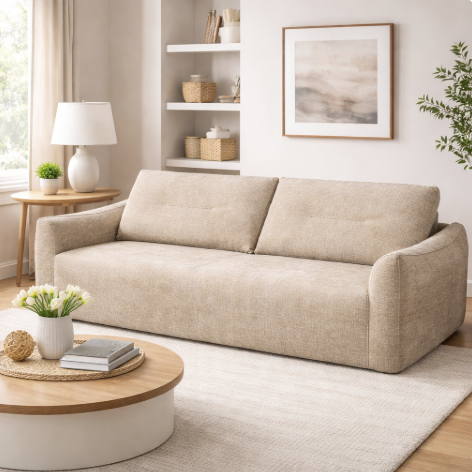 Canapé en Tissu MADRID – 190 × 76 × 50 cm – Beige – Enroulé