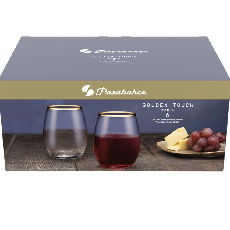 PASABAHÇE AMBER GOLDEN TOUCH – Set De 6 Verres À Boire En Verre, 570 Ml
