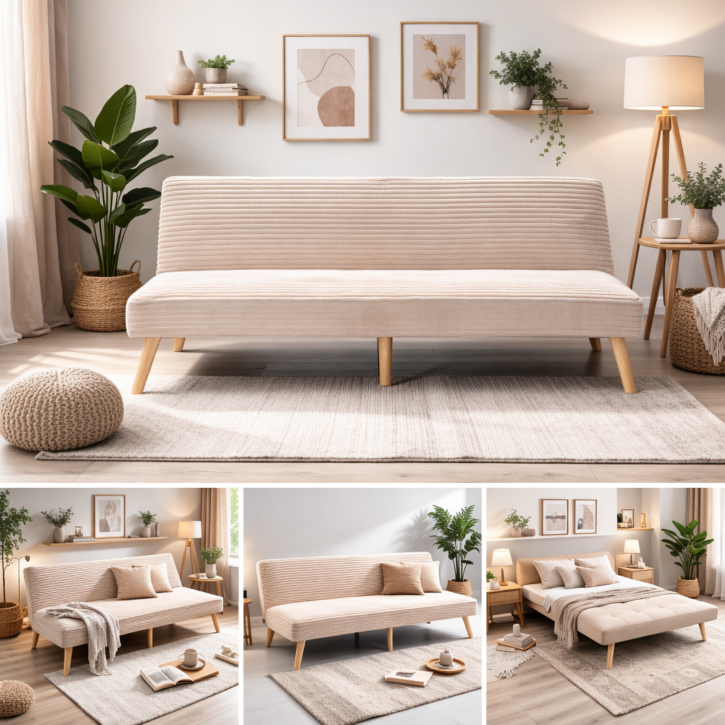 Canapé-lit Urban 3 places convertible – 185 x 90 x 87 cm – Beige