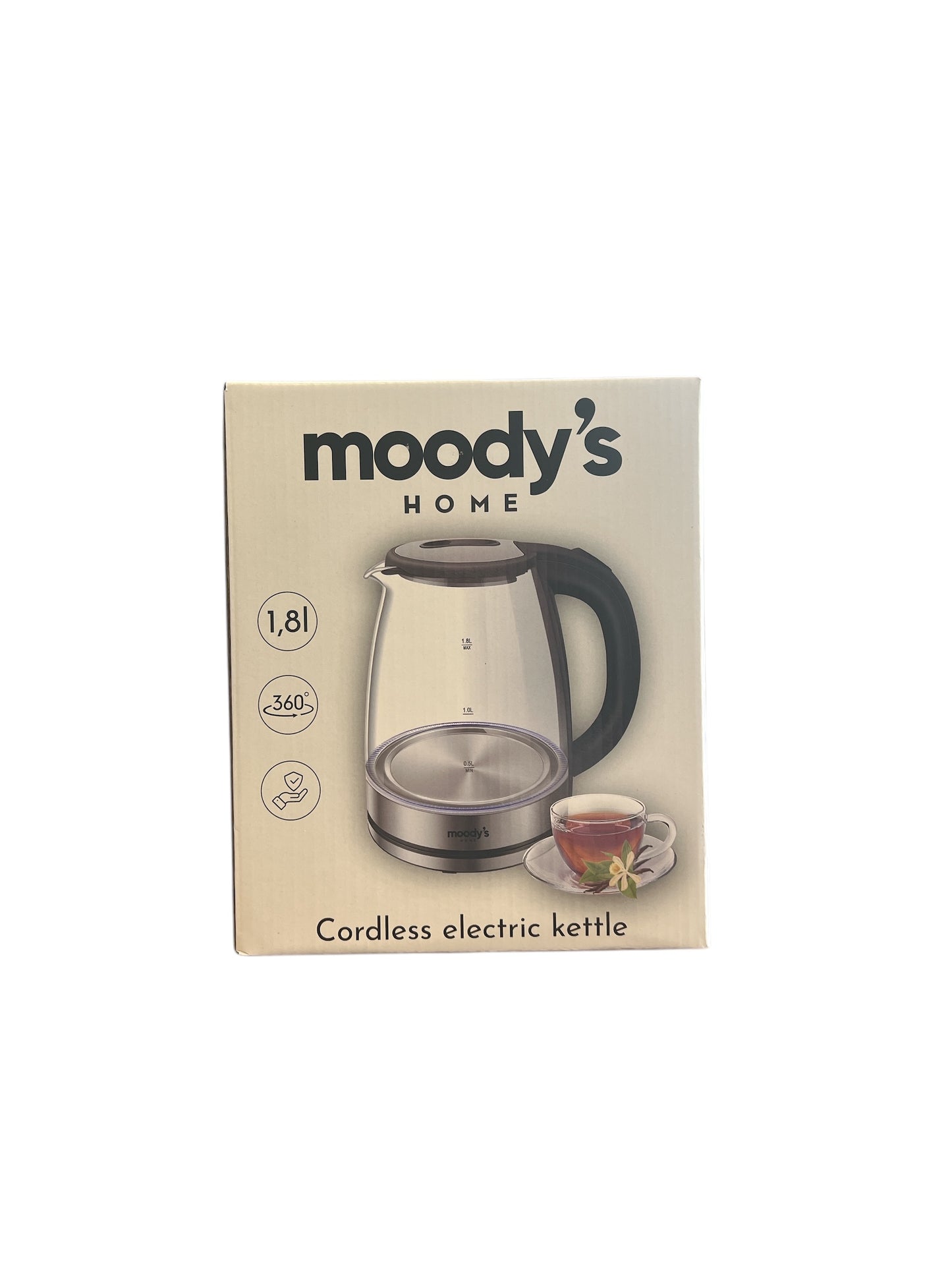 Bouilloire Électrique en Verre 1.8L avec Couvercle en Acier Inoxydable - Moody’s Home