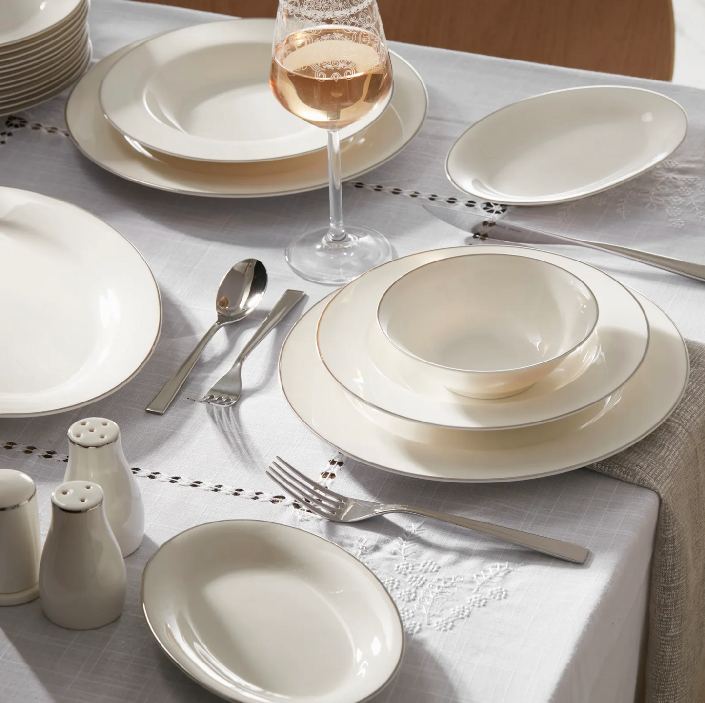 Karaca Lexi Platin 56-Piece Porcelain Dinnerware Set for 12 People