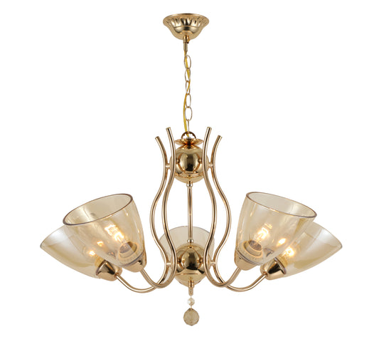 Modern Gold Chandelier With Glass Shades and Diamond Crystal Accent