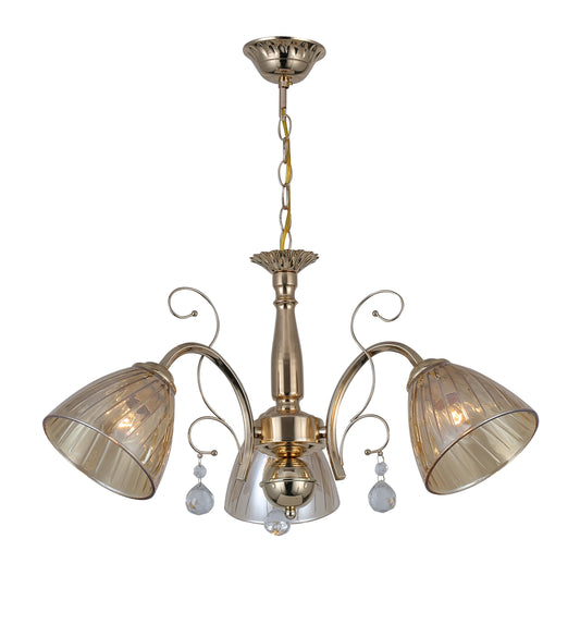 Luxury Gold Chandelier with Bronze Glass and Diamond Accents