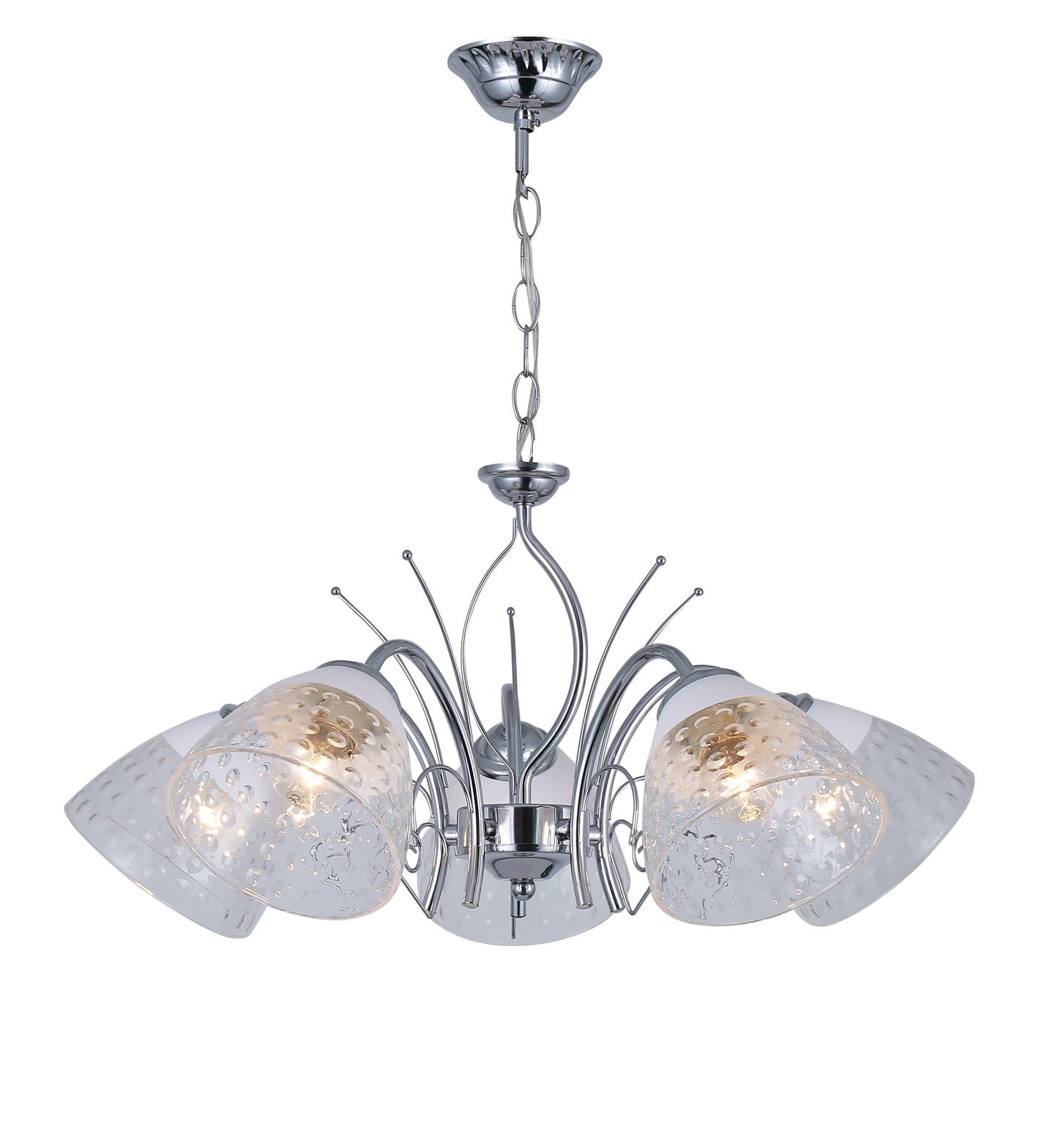 Silver Symphony: 5-Light Brilliant Chandelier with Glass Accents