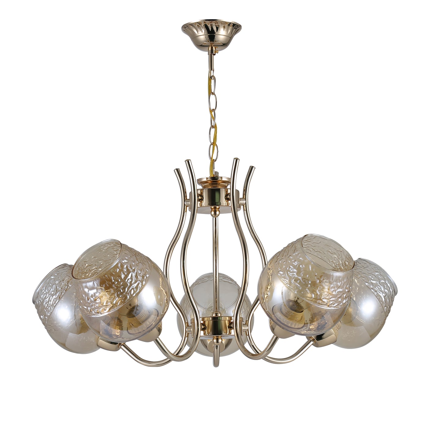 Moderne gloed: kroonluchter met 5 lampen in goudchroom