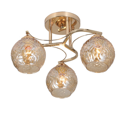 Retro Industrial Ceiling Light with Amber Glass Globes and Gold Metal Finish – 3 Light Design