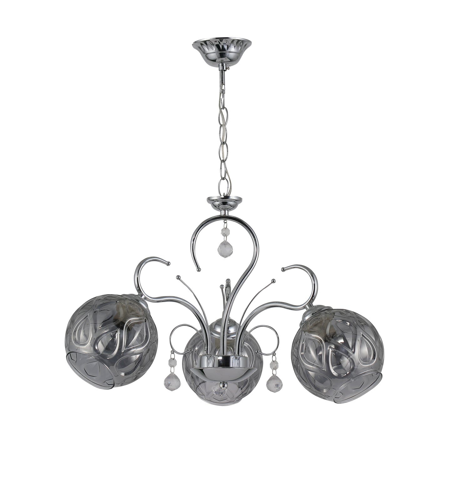 Retro Industrial Ceiling Light with Chrome Smoked Glass Globes – 3 Light Design