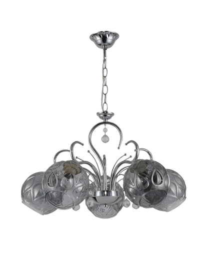 Retro Industrial Ceiling Light with Chrome Smoked Glass Globes – 5 Light Design