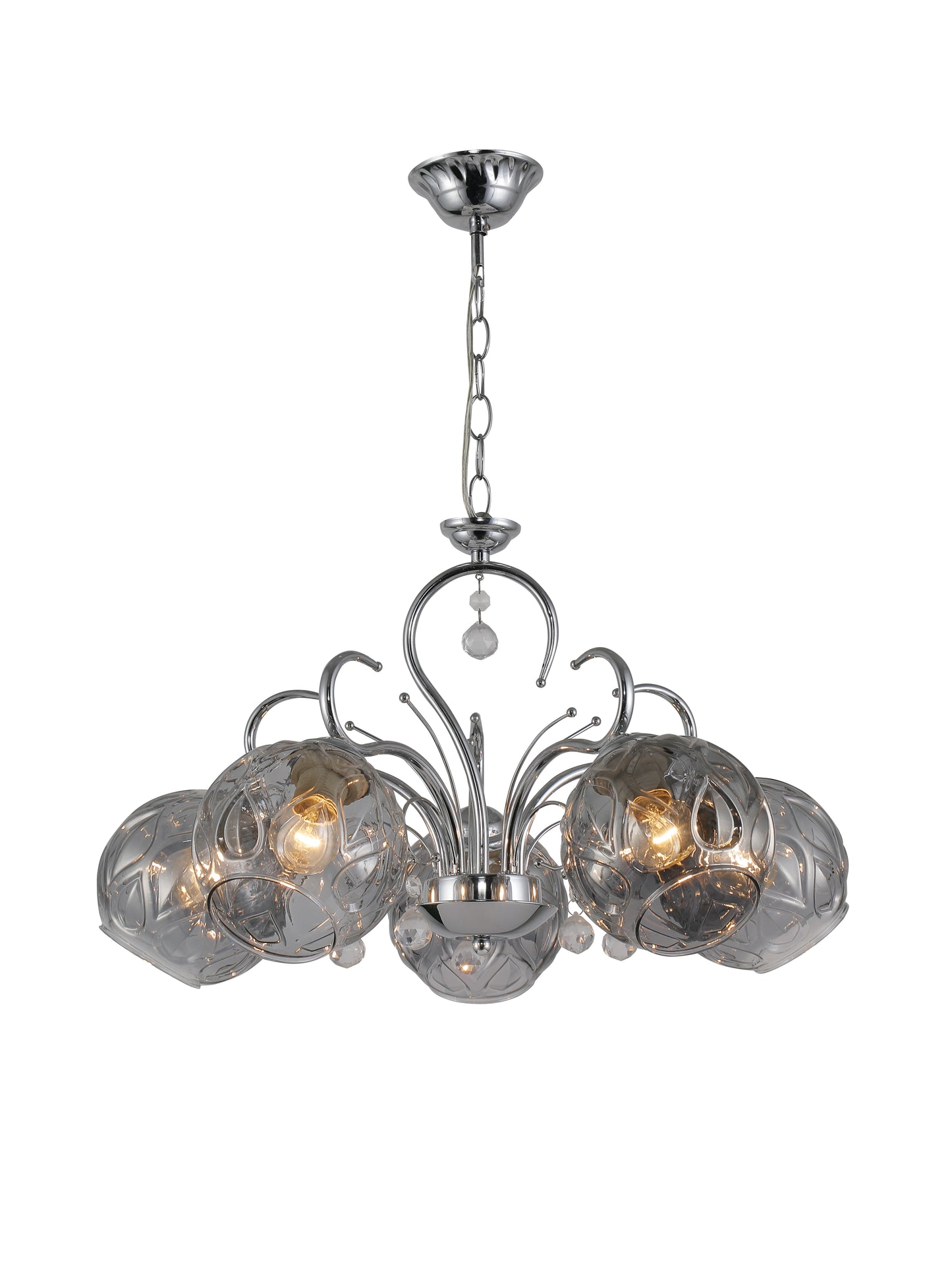 Retro Industrial Ceiling Light with Chrome Smoked Glass Globes – 5 Light Design