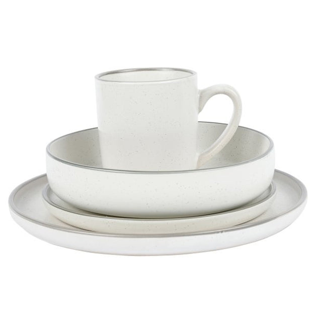 Service de table 16 pièces blanc gris en porcelaine