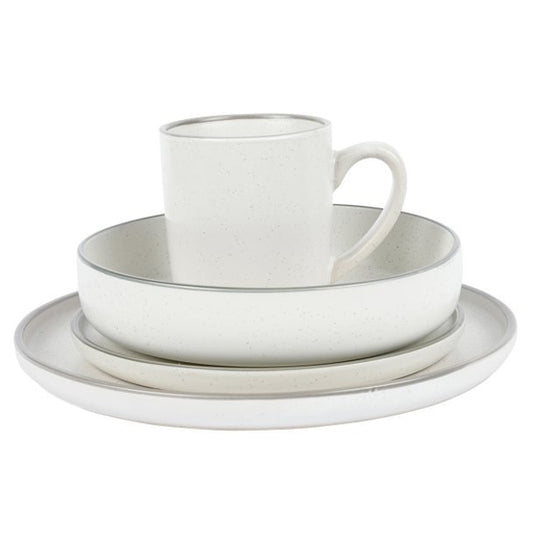 Service de table 16 pièces blanc gris en porcelaine