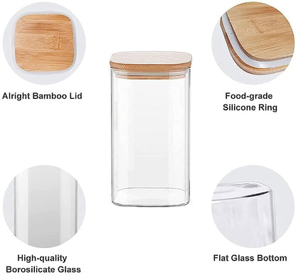 Pots de Bocaux de conservation Carré - Transparent - Glas - Bamboe - Haute qualité