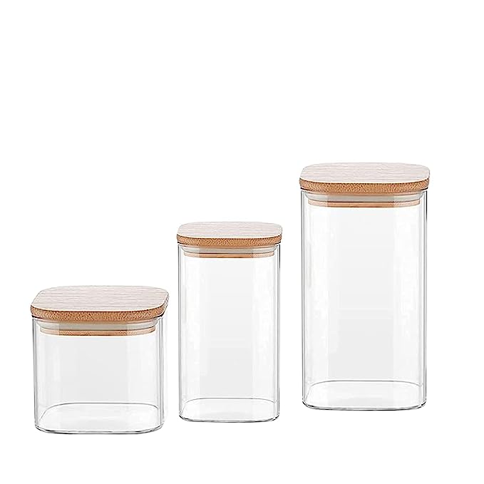 Pots de Bocaux de conservation - Transparent - Verre - Bambou