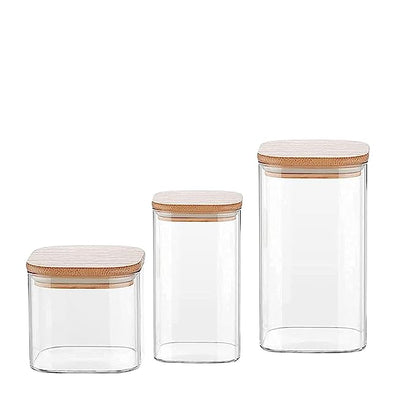Pots de Bocaux de conservation Carré - Transparent - Glas - Bamboe - Haute qualité