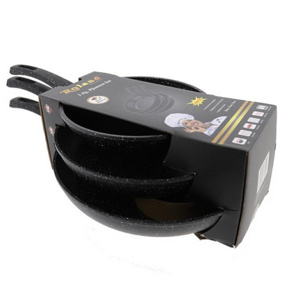 Set de 3 poêles en aluminium noir avec revêtement antiadhésif – Ø 20/24/28 cm – Roland