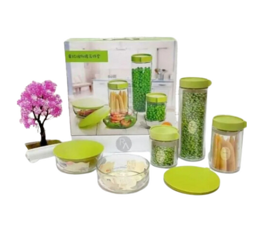 Glass jars for storage and decoration with airtight green lid