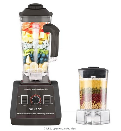 SOKANY SK-666 hoogwaardige blender, 5000 W, 9 snelheden, 2 in 1 blender en smoothiemaker en koffiemolen, 2,5 liter zelfreinigende functie, BPA-vrij