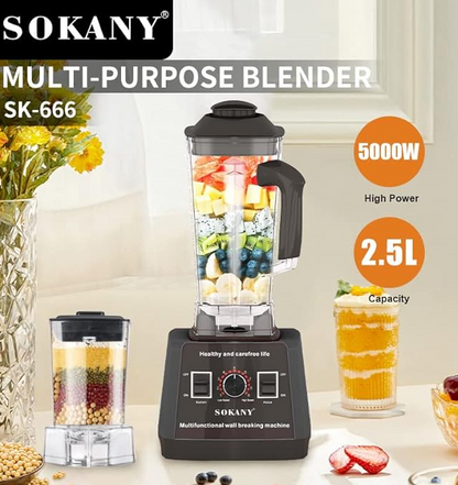 SOKANY SK-666 hoogwaardige blender, 5000 W, 9 snelheden, 2 in 1 blender en smoothiemaker en koffiemolen, 2,5 liter zelfreinigende functie, BPA-vrij