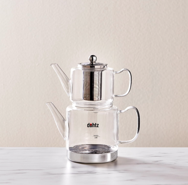 Ensemble de théière en verre XL de Duhtz – Théière de 1000 ml et Carafe à Eau de 2000 ml, Compatible Avec le Gaz et L'électricité