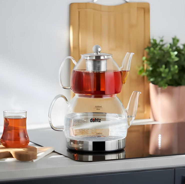 Ensemble de théière en verre XL de Duhtz – Théière de 1000 ml et Carafe à Eau de 2000 ml, Compatible Avec le Gaz et L'électricité