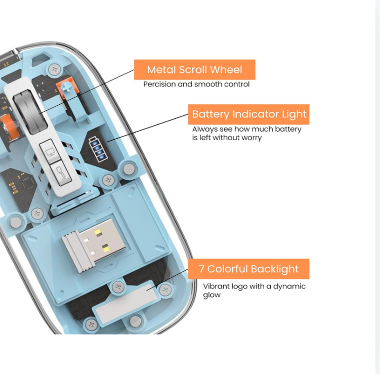 Wiwu Tri-Mode draadloze muis – USB-C oplaadbaar met transparant ontwerp en stille klik