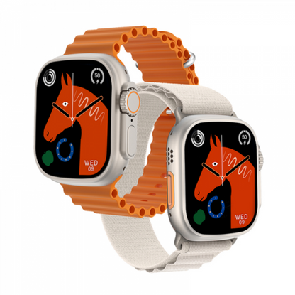 Montre Connectée Wiwu SW01 Ultra – Boîtier Argenté, Comprend des Bracelets de Sport Orange et Argent