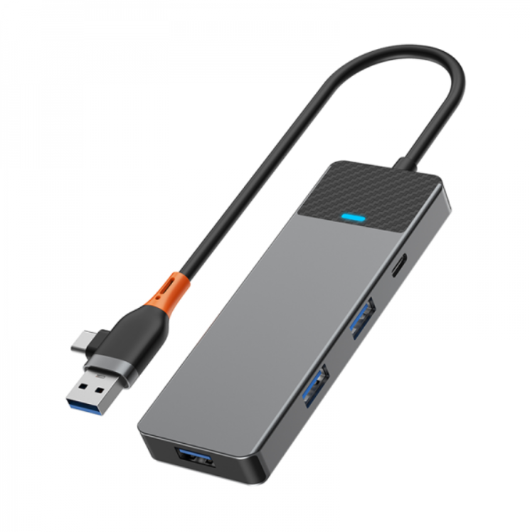 WIWU LINKER A431C 4-IN-1 USB-C AND TYPE-C HUB - GRAY