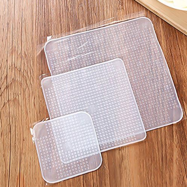 Lot de 3 films Etirables Réutilisables en Silicone pour Sceller les Amballages, 24 x 34 cm, 13 x 20 cm et 10 x 15 cm