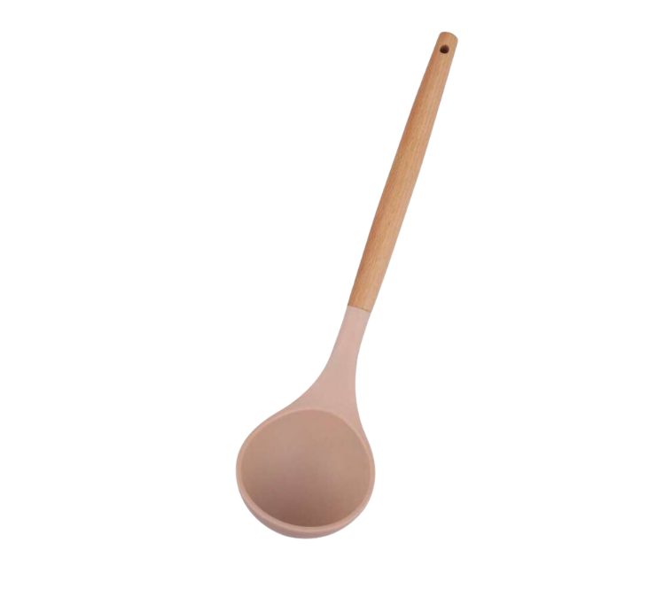 Louche de Cuisine en Silicone avec Manche en Bois – Résistante à la Chaleur