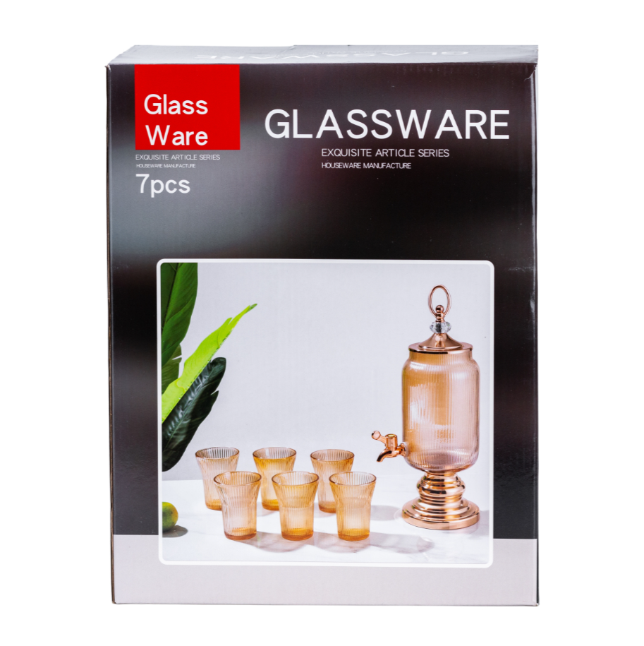 Ensemble de Verres Distributeur D'eau Transparent de Luxe 6 Tasses