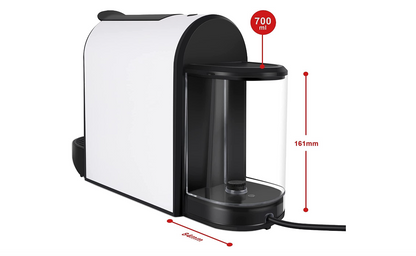 Cafetière à Capsules Royal Swiss 1 Tasse, Réservoir de 700 ml, Noir et Blanc