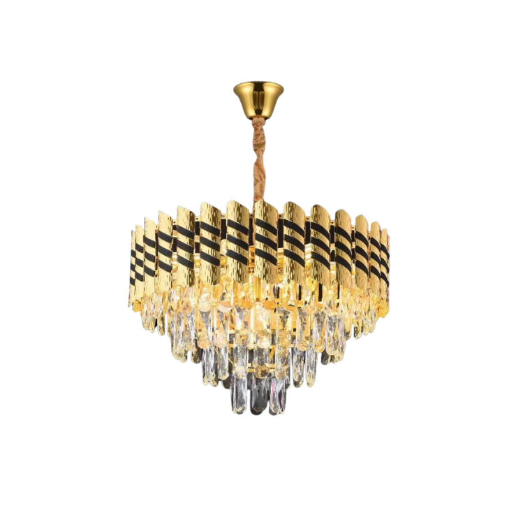 Luxury Round Black and Gold Chandelier with Diamond Shape Crystals (40/50/60 cm)