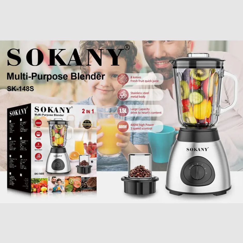 Sokany SK-148S, roestvrijstalen blender, 400 W