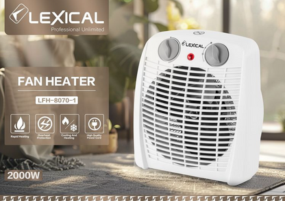 Lexicale ventilatorkachel 2000 W, 2 vermogensniveaus, bescherming tegen oververhitting, verwarmt ruimtes tot 20 m², wit