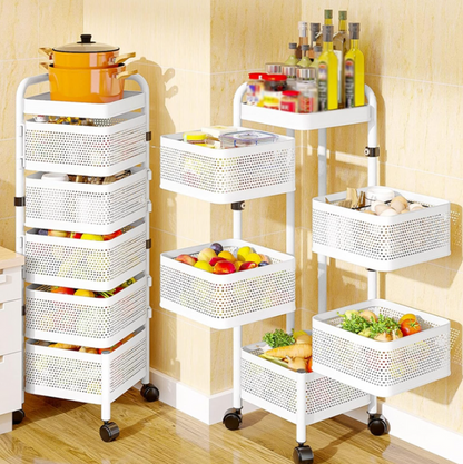 Chariot de Rangement de Cuisine à 5 Niveaux – Organisateur de Fruits et Légumes avec Roulettes (Noir/Blanc)