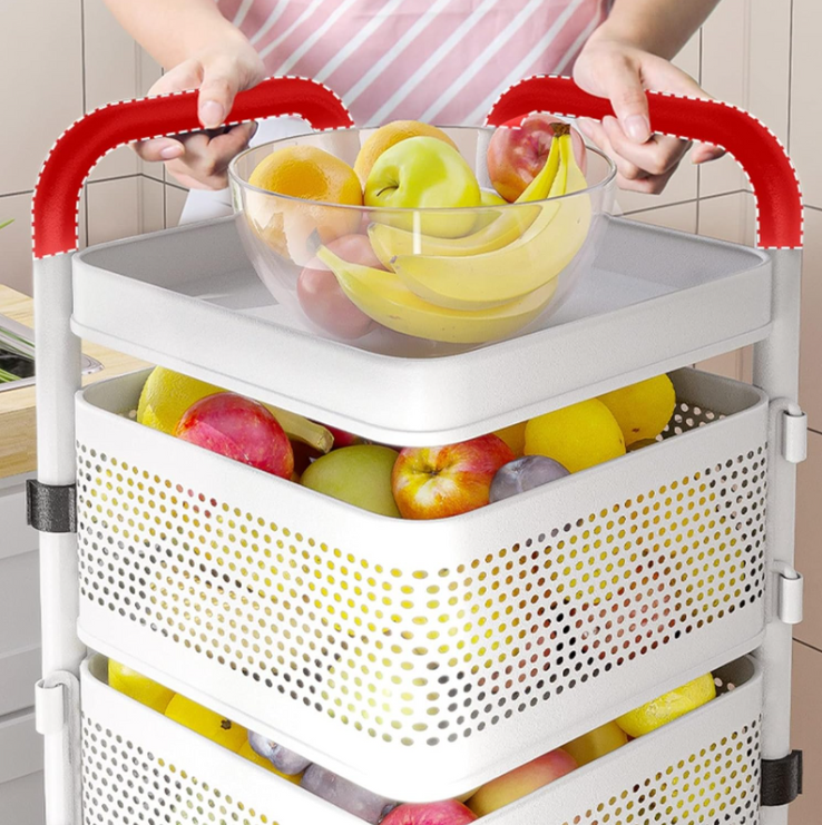 Chariot de Rangement de Cuisine à 5 Niveaux – Organisateur de Fruits et Légumes avec Roulettes (Noir/Blanc)