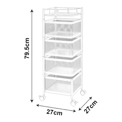 Chariot de Rangement de Cuisine à 4 Niveaux – Organisateur de Fruits et Légumes avec Roulettes (Noir/Blanc)