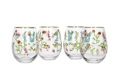 Ensemble de Verres Danny Home : Whisky, Cocktail et Champagne avec Design Floral et Pointe Dorée