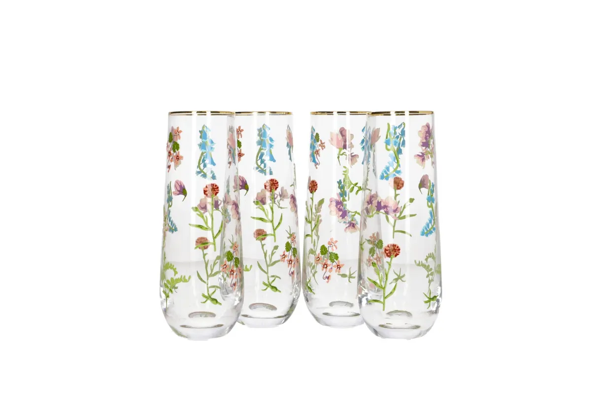 Ensemble de Verres Danny Home : Whisky, Cocktail et Champagne avec Design Floral et Pointe Dorée