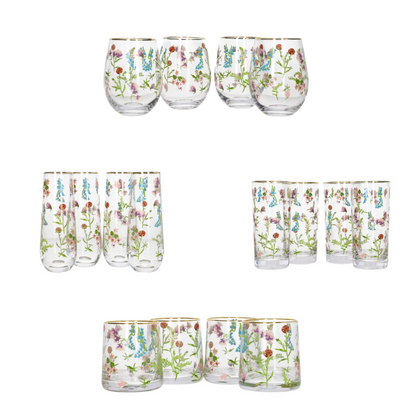 Ensemble de Verres Danny Home : Whisky, Cocktail et Champagne avec Design Floral et Pointe Dorée