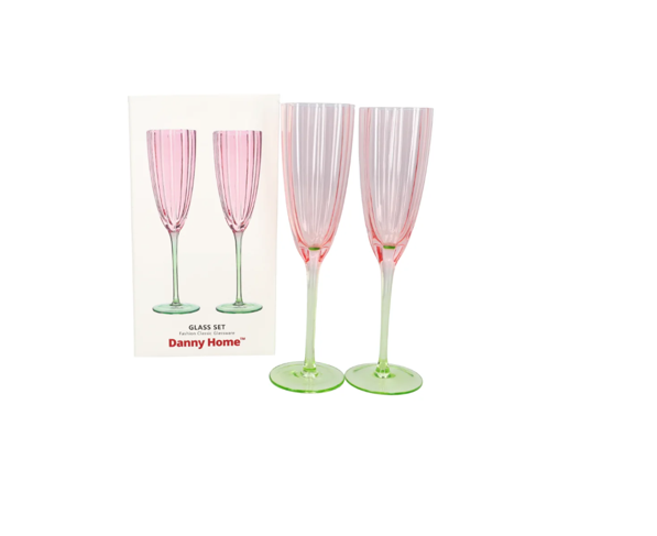 Set de 2 Verres Élégantes – Design Bicolore Rose et Vert – Danny Home™ Image principale du produit