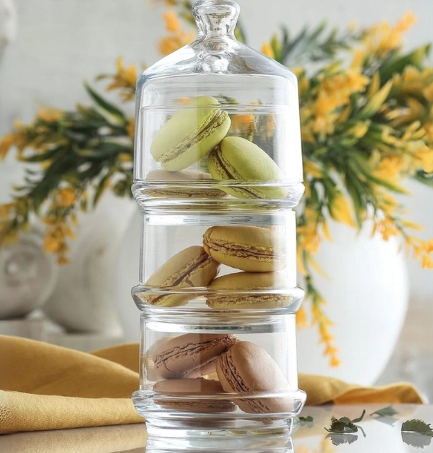 LAV Berry – Mini plateau en verre empilable avec cloche (3 pièces)