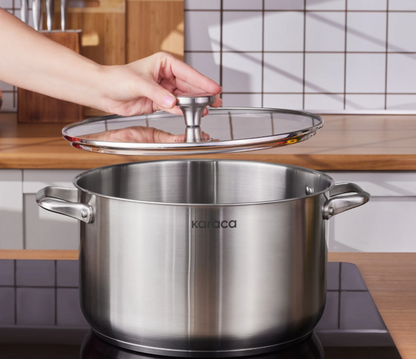 Marmite avec couvercle Karaca Elite acier inoxydable induction 28 cm argent