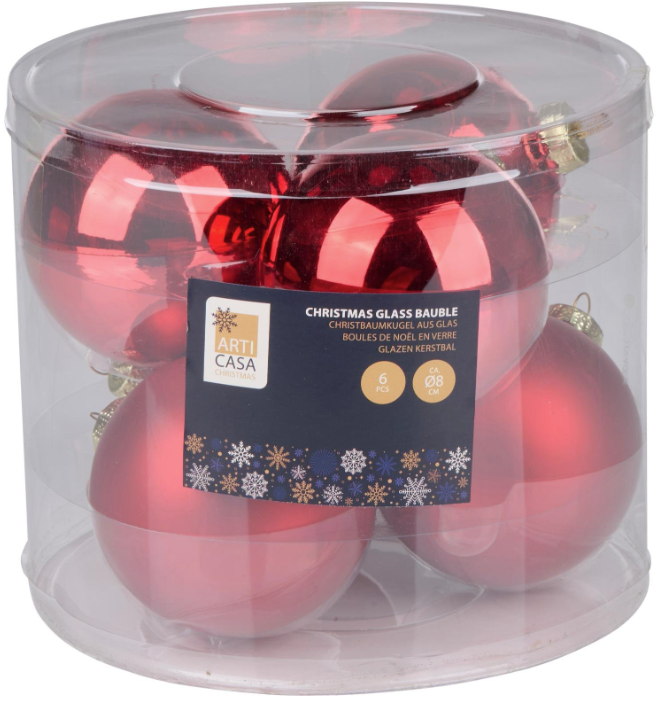 Boules de Noël en verre rouges Arti Casa – Lot de 6 décorations