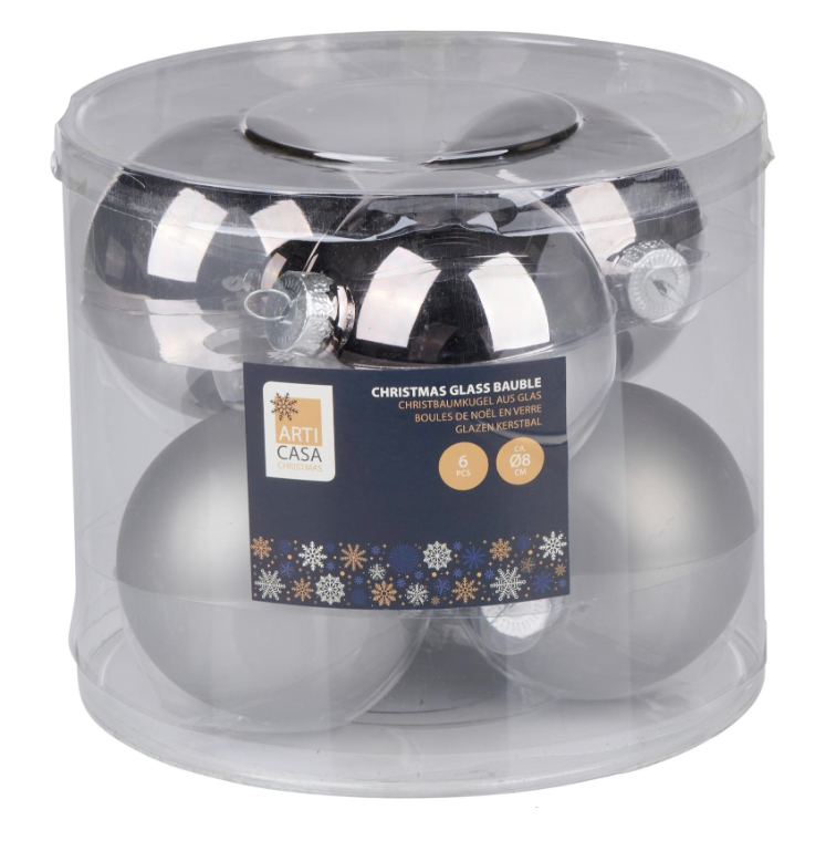 Boules de Noël en verre argentées Arti Casa – Lot de 6 décorations Image principale du produit